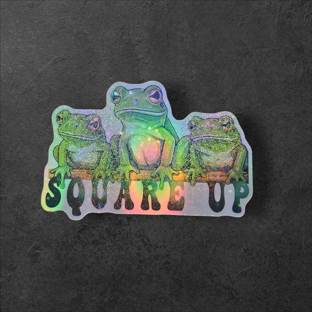 Holographic "Square Up Frogs" Sticker: Funny Animal Decal