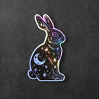 Witchy Celestial Rabbit vinyl sticker featuring Goth Magic Moon Bunny Water-Resistant Vinyl