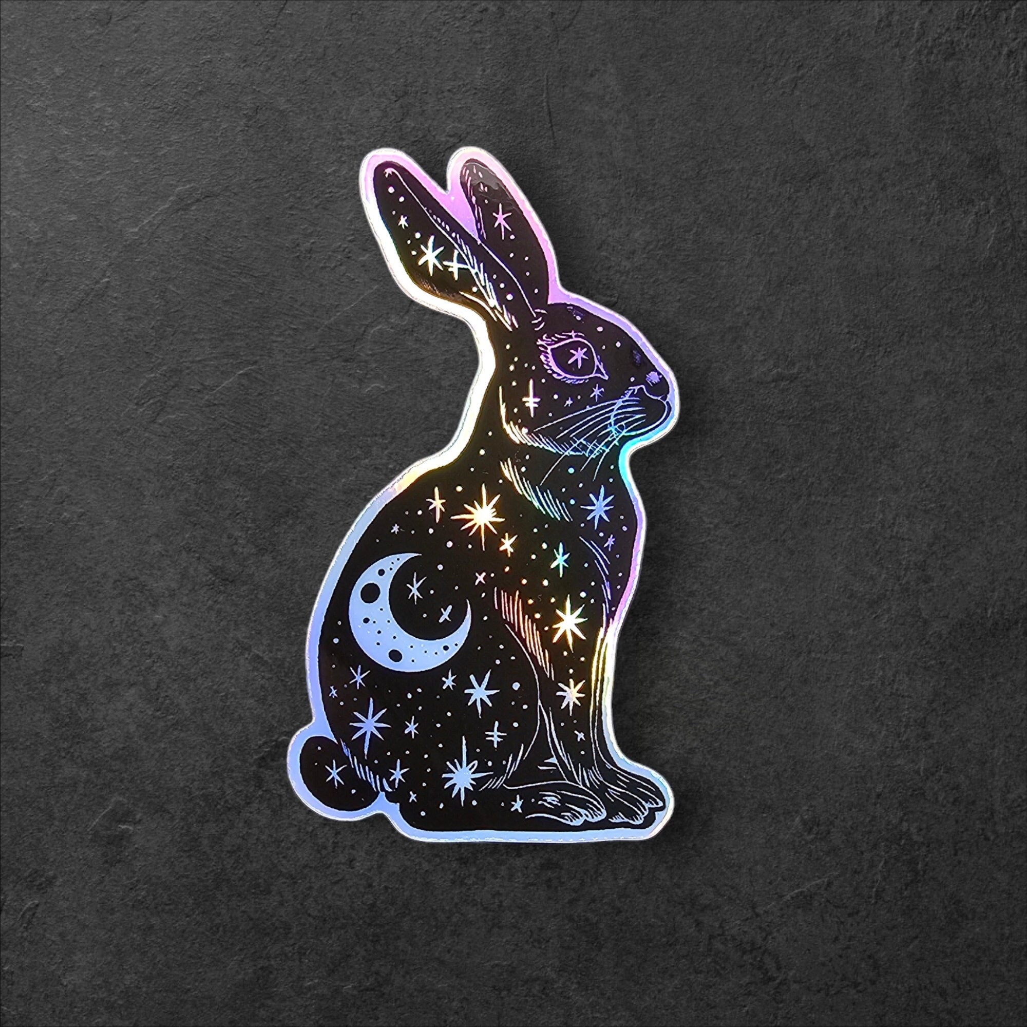 Witchy Goth Celestial Rabbit Sticker: Magical Moon Bunny Decal