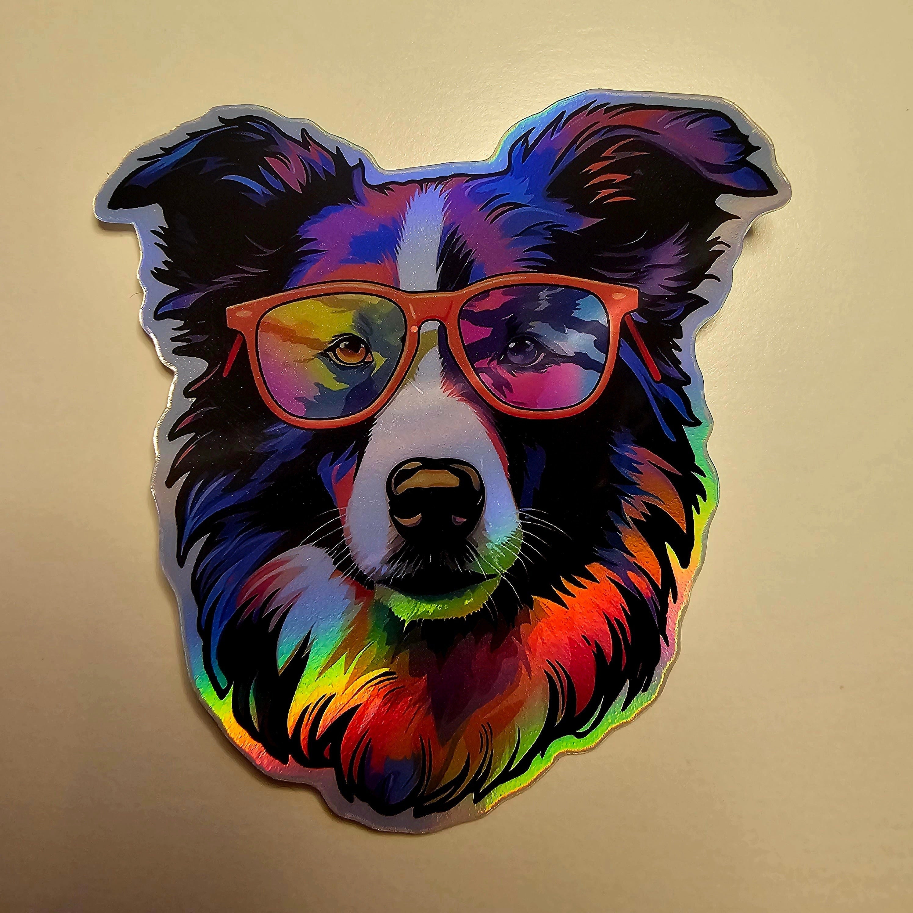 Trippy Border Collie Sticker: Boho Dog Mom Gift