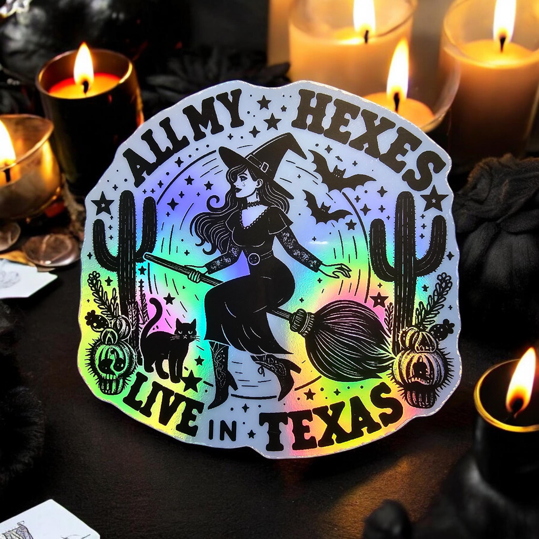 All My Hexes Live In Texas Glossy Sticker: Witchy Feminist Gift