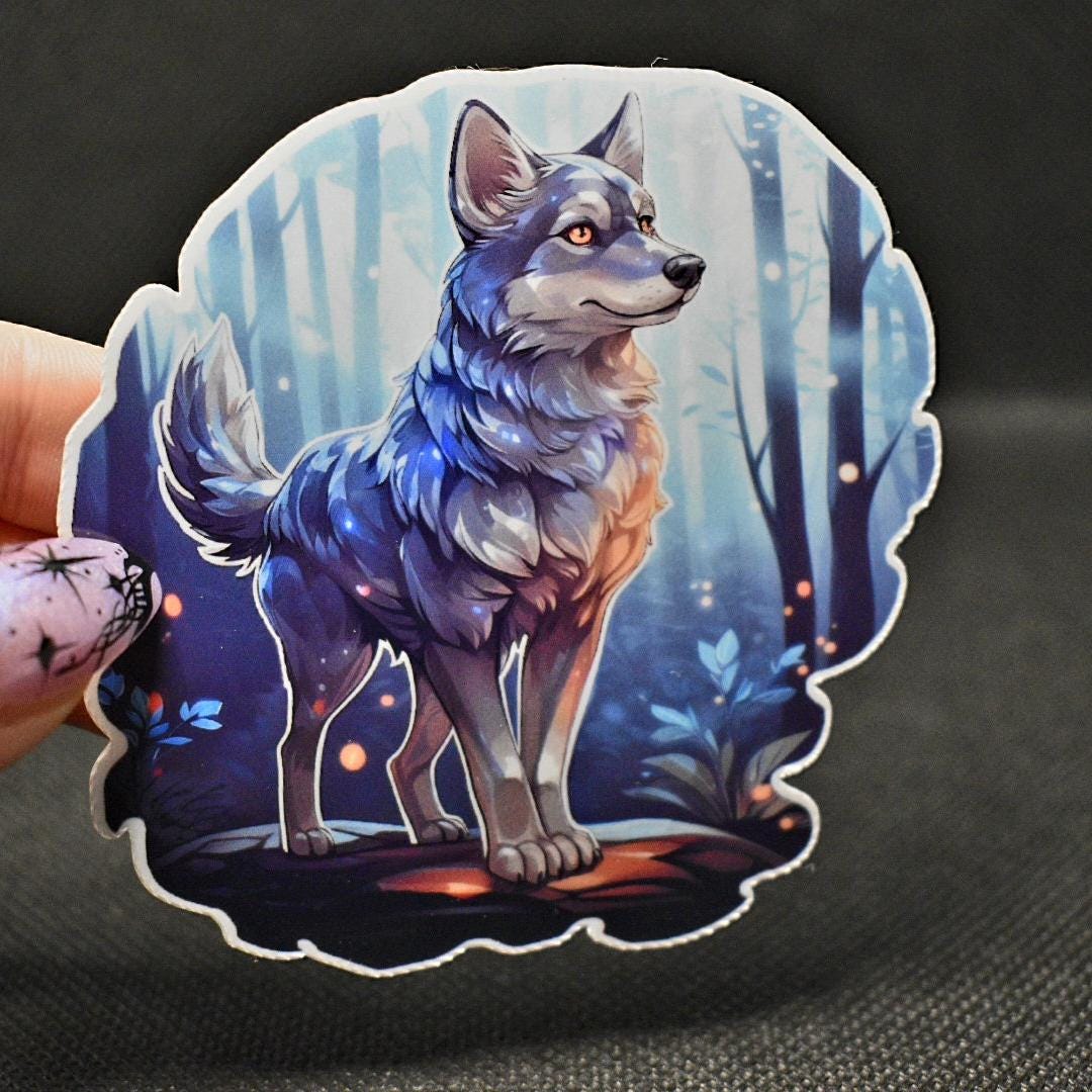 Alaskan Klee Kai Sticker: Mystical Forest Dog Art, Holographic Vinyl Decal
