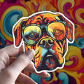 Trippy Boxer Dog Sticker: Groovy Hippie Decal, Holographic Option