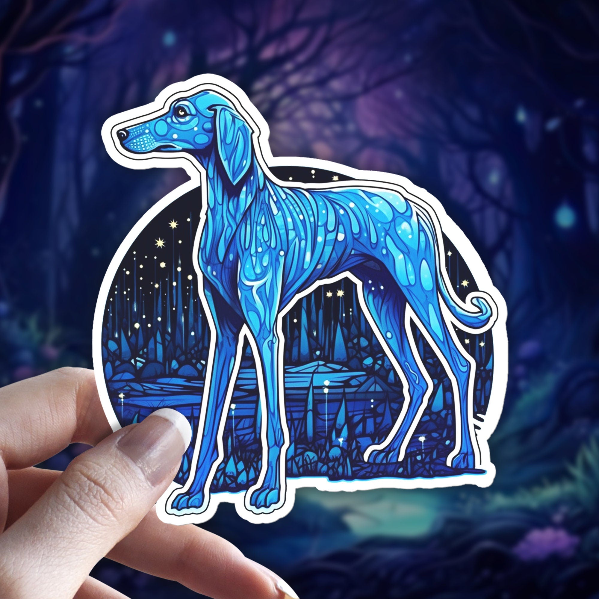 Witchy Saluki Dog Sticker: Holographic Sighthound Familiar