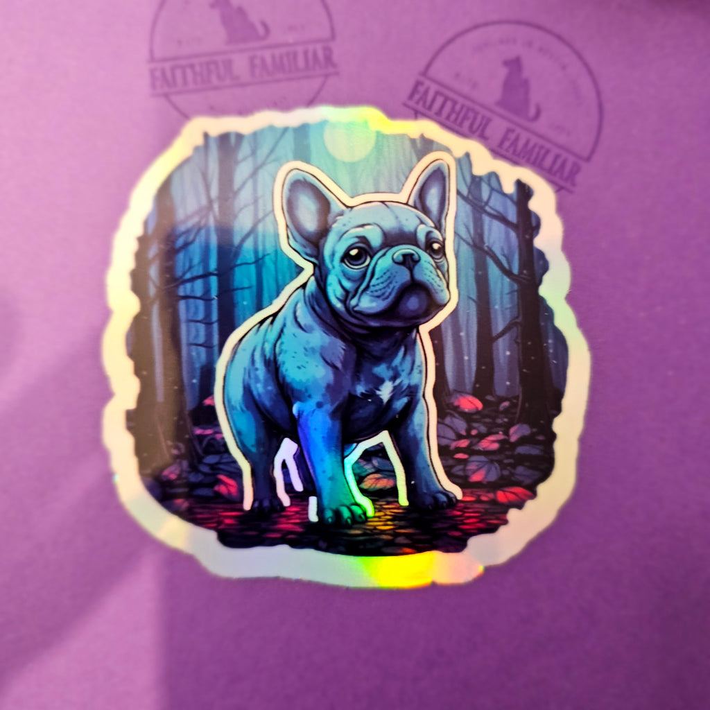 Witchy French Bulldog Familiar Sticker: Holographic Dog Lover Decal