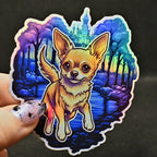 Smooth Coat Chihuahua Familiar vinyl sticker featuring Holographic Dog Lover Vinyl Decal in White