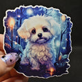 Maltese Witch Familiar Sticker - 3-inch Vinyl Decal, Water Resistant, Fluffball Maltipoo Dog Sticker