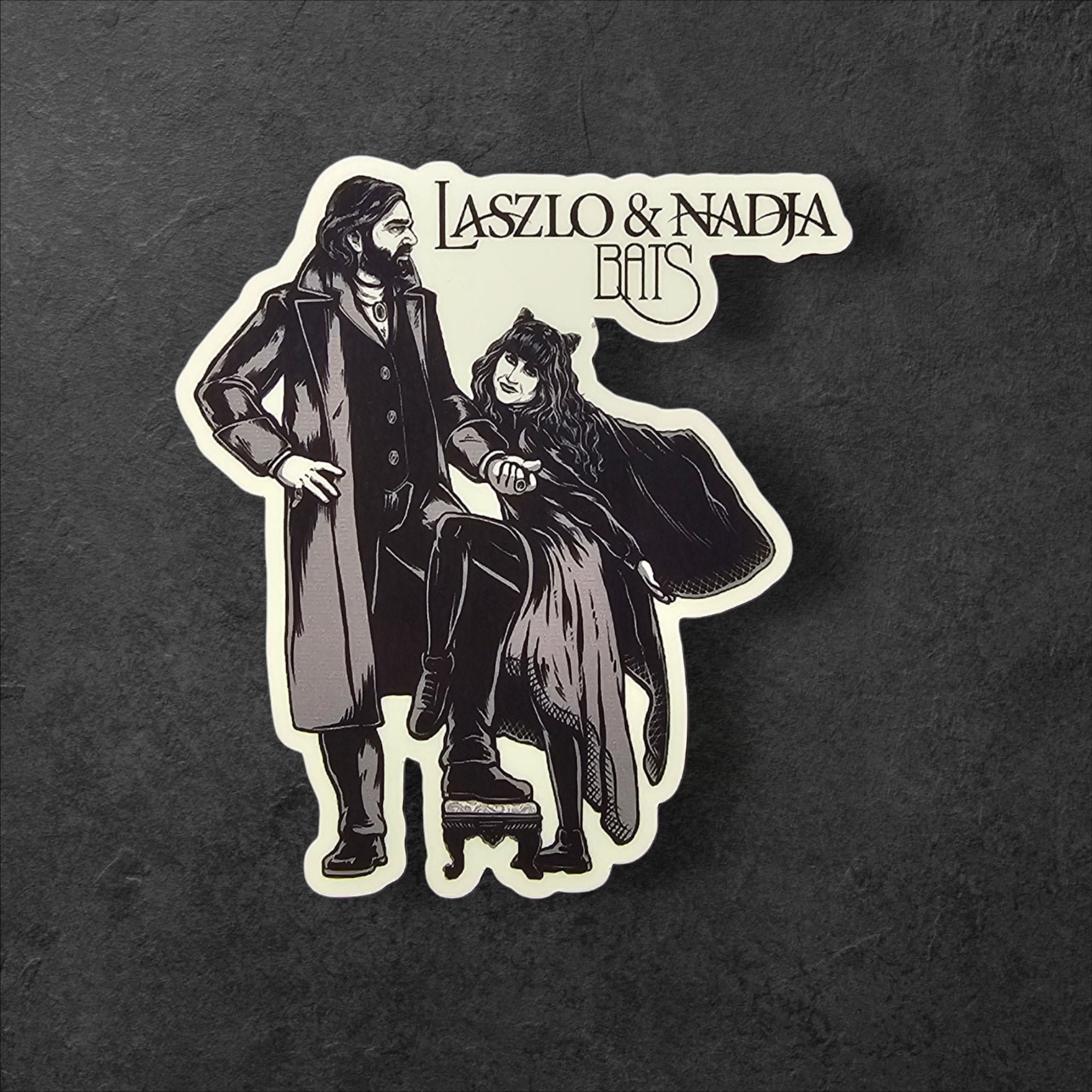 What We Do in the Shadows Vinyl Sticker: Laszlo & Nadja Bats (3x3 in)
