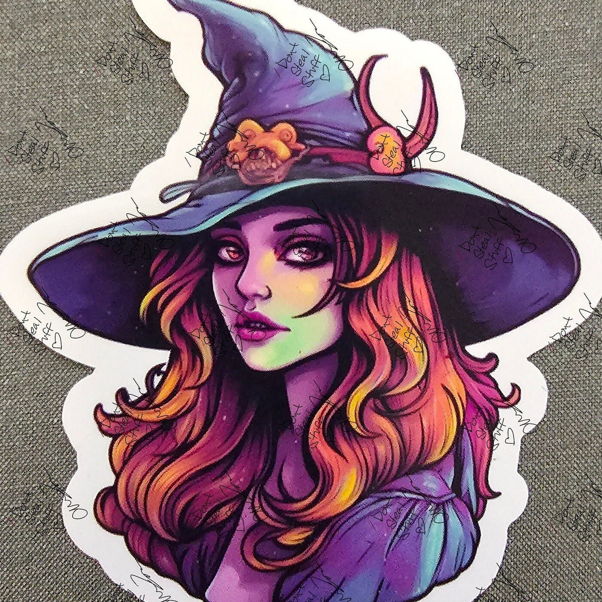 Vintage Witch vinyl sticker featuring Dark Academia Goth Vinyl Decal in Holographic