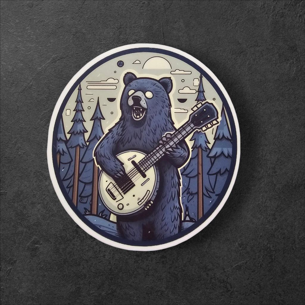 Black Bear Banjo Sticker: Appalachian Folk Art Decal