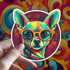 Trippy Chihuahua : Psychedelic Dog Lover Gift vinyl sticker in Holographic