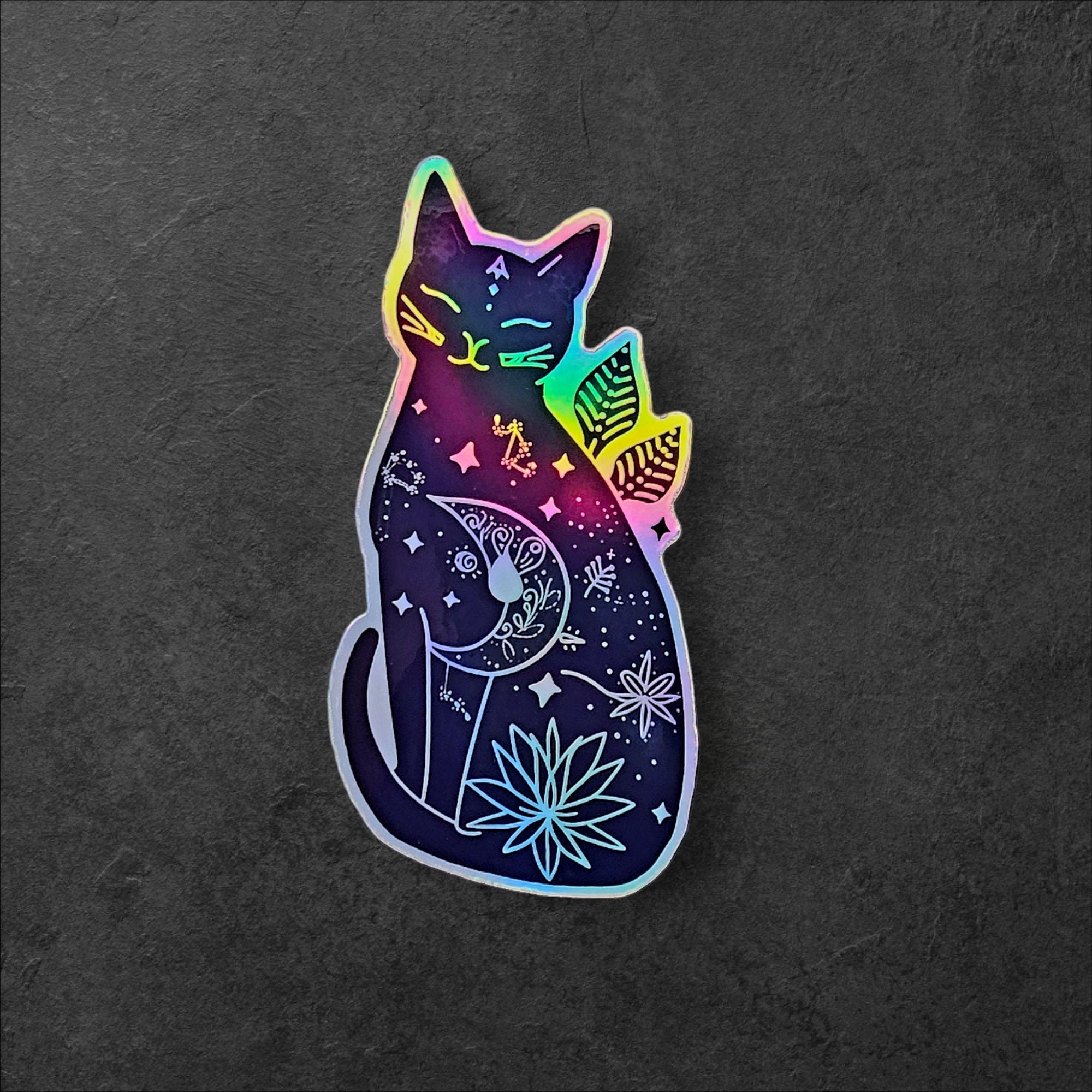 Mystical Black Cat Sticker: Witchy Halloween Decor, Water Resistant