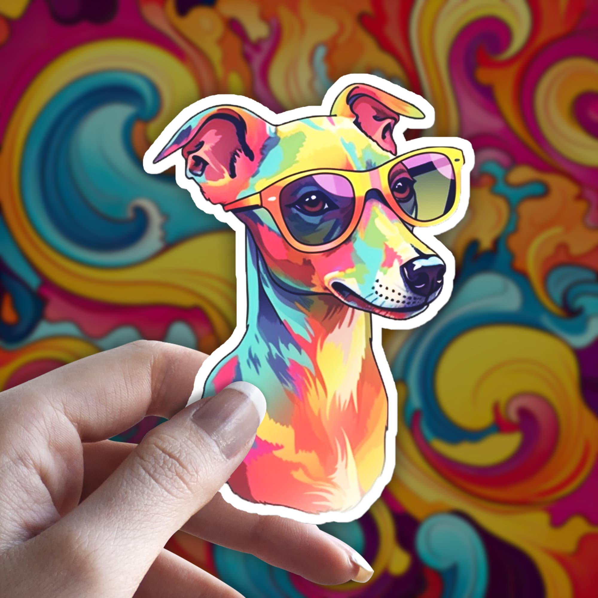 Rainbow Italian Greyhound Sticker: Holographic Iggy Dog Decal