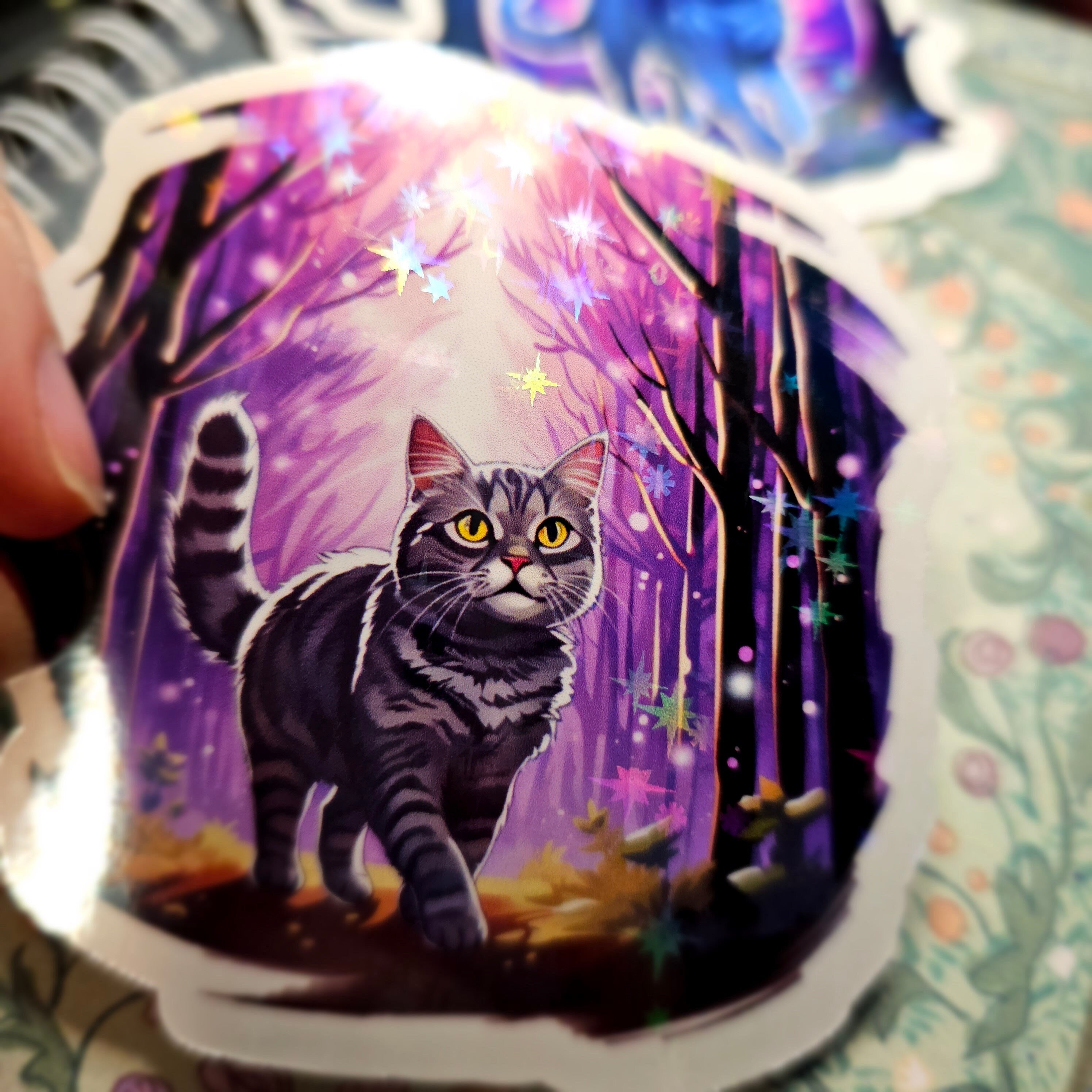 Magical Gray Tabby Cat Witch Sticker - Holographic Cat Lover Gift