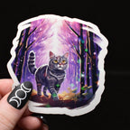 Gray Tabby Cat Witch Familiar vinyl sticker featuring Holographic Witchy Cat Lover