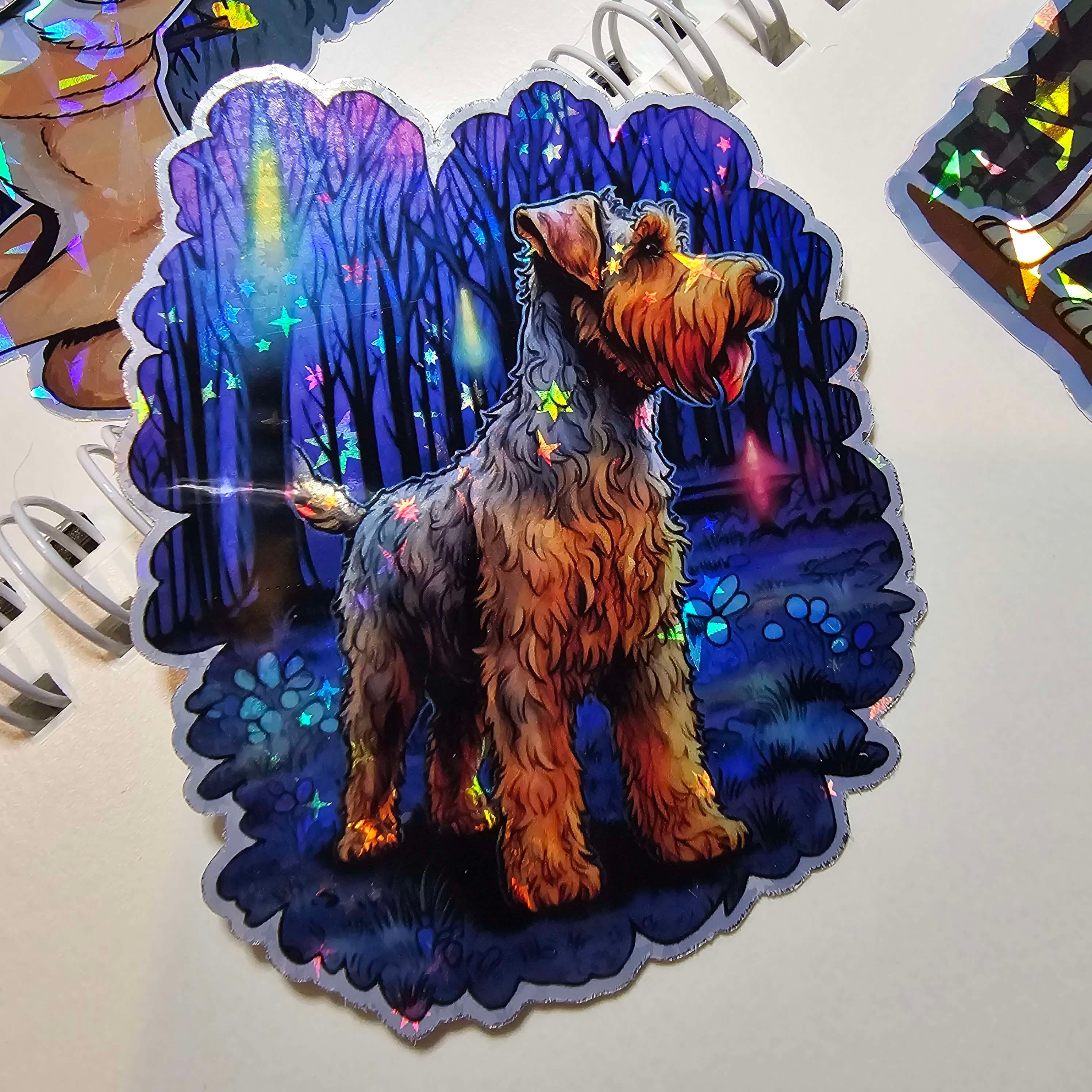 Airedale Terrier Familiar Sticker: Holographic Dog Lover Gift