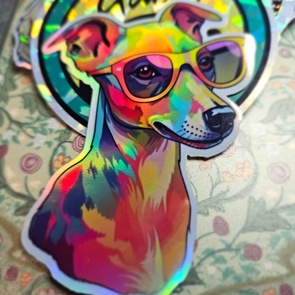Rainbow Italian Greyhound Sticker: Holographic Iggy Dog Decal