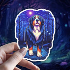 Bernese Mountain Dog vinyl sticker featuring Holographic Witch Familiar Water-Resistant