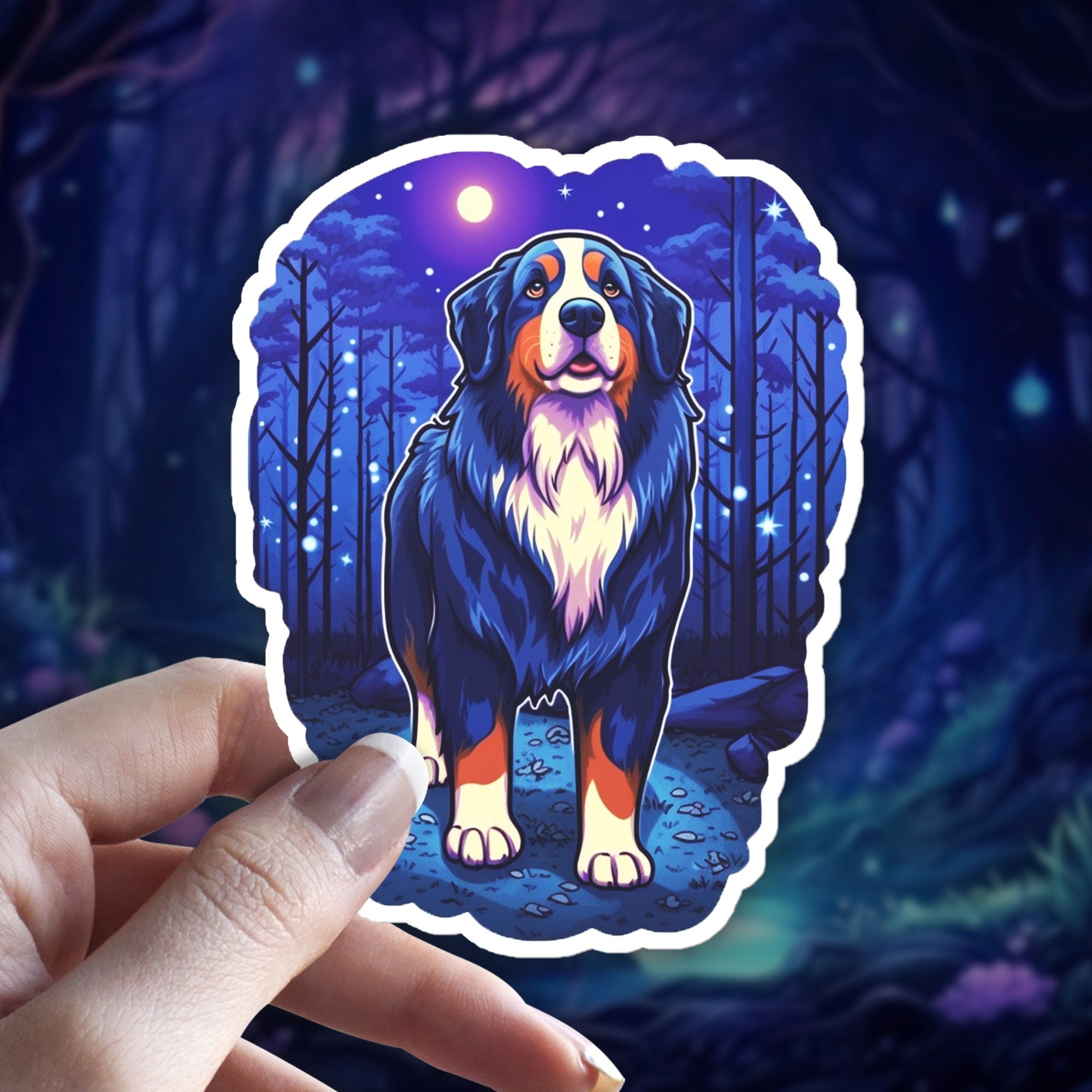 Bernese Mountain Dog Sticker: Holographic Witch Familiar Dog Lover Gift