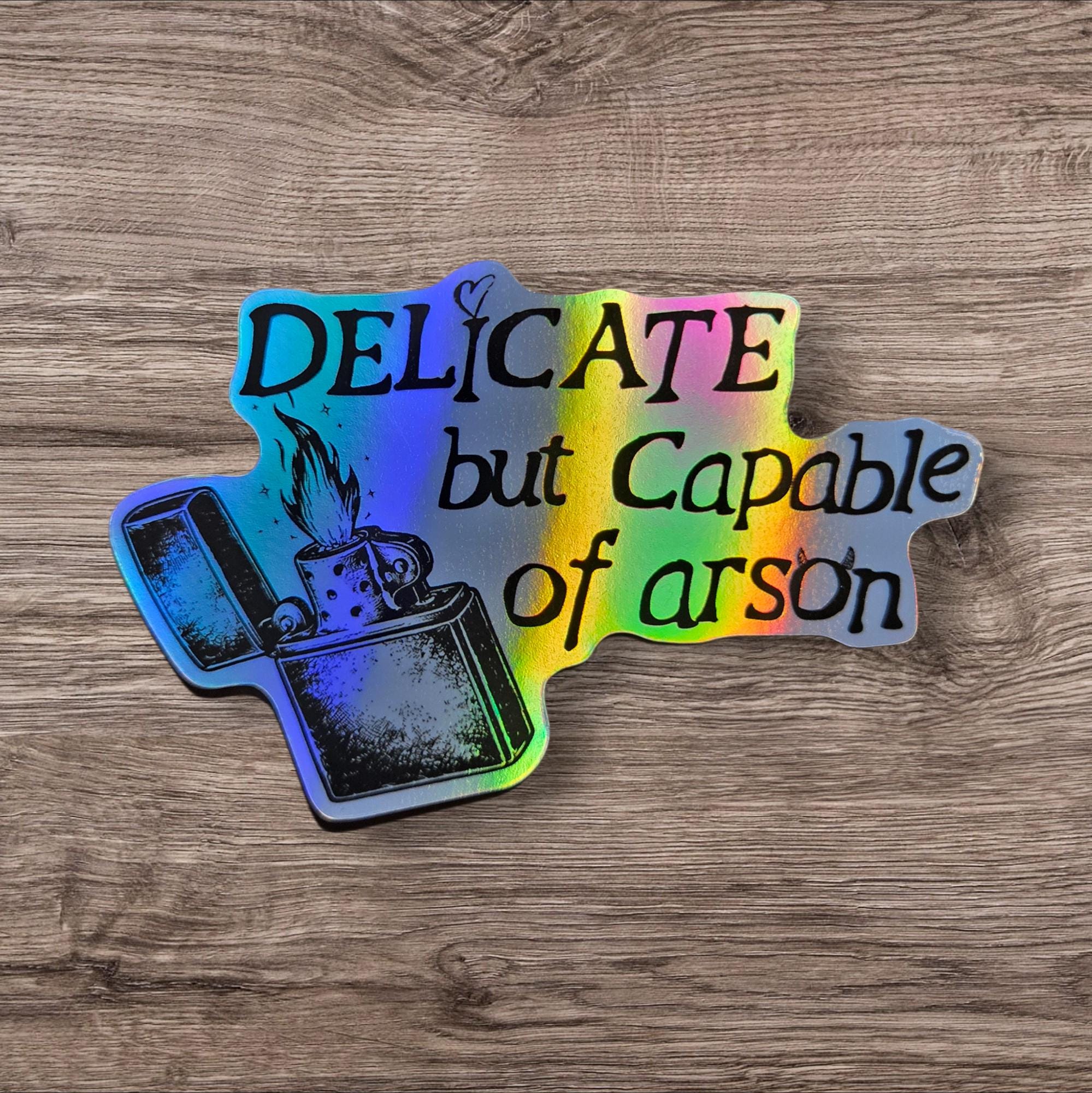 Dark Humor Vinyl Sticker | Delicate But Capable of Arson