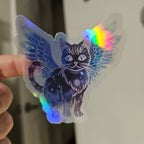 Transparent Tressym Cat vinyl sticker featuring Winged Cat Fantasy Vinyl Decal