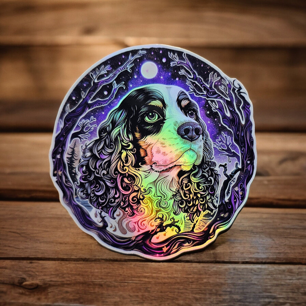 Tri Color Cocker Spaniel Sticker: Holographic Dog Lover Decal