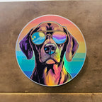 Trippy Plott Hound vinyl sticker featuring Psychedelic Holographic Dog Lover Decal