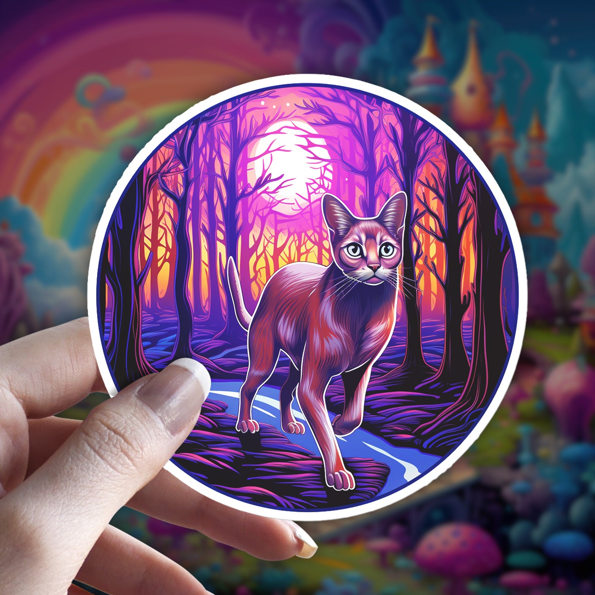 Abyssinian Cat Sticker: Witchy Familiar, Holographic Decal
