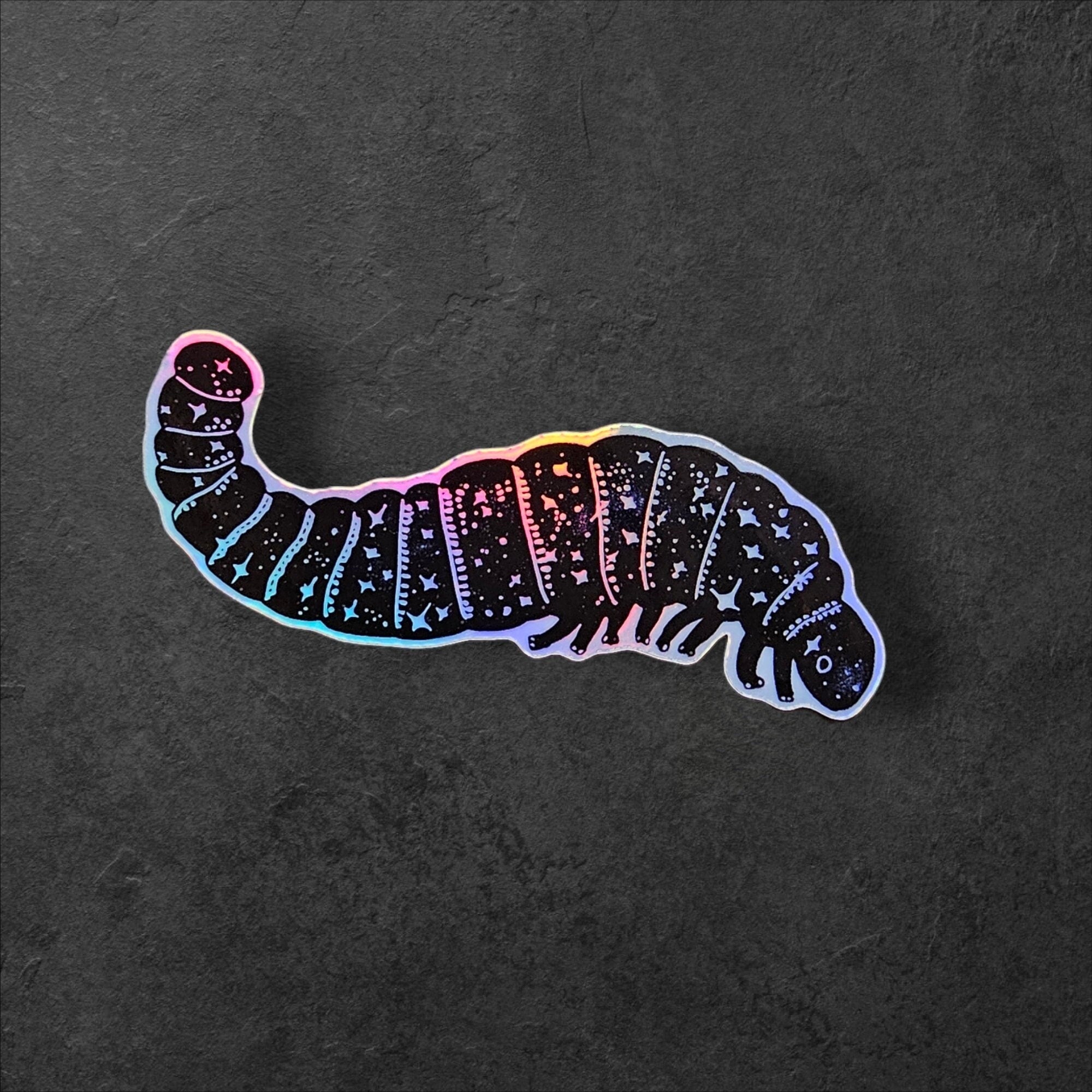 Witchy Caterpillar Sticker: Holographic Celestial Bug Design