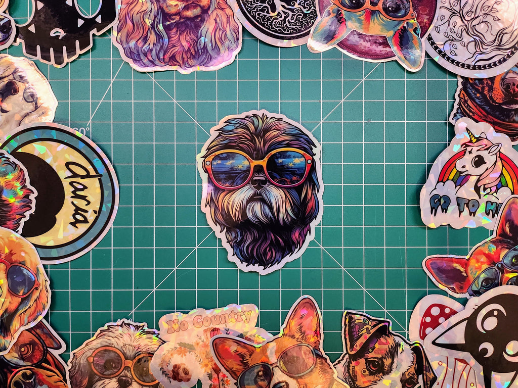Trippy Shih Tzu Sticker: Groovy Dog Decal, Holographic Option