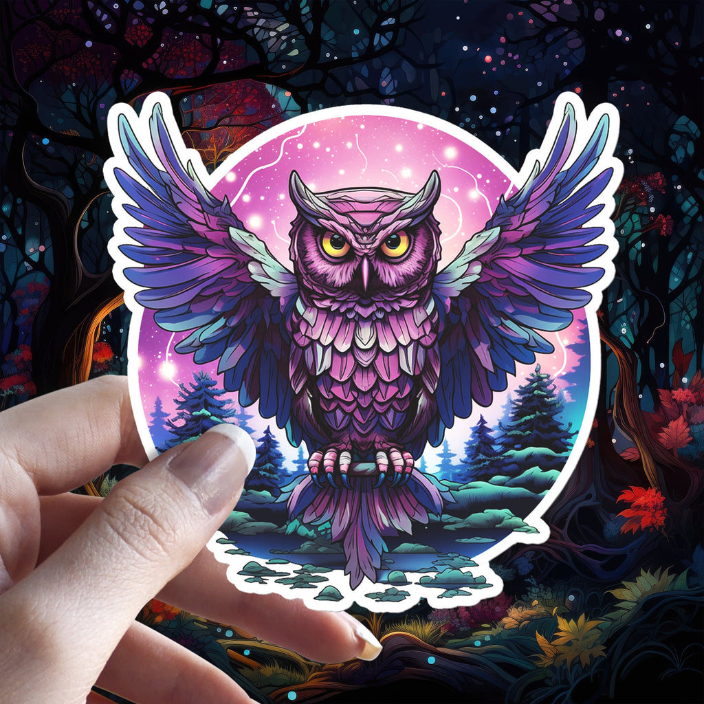 Witchy Owl Familiar Holographic Sticker - Magical Bird Lover Gift