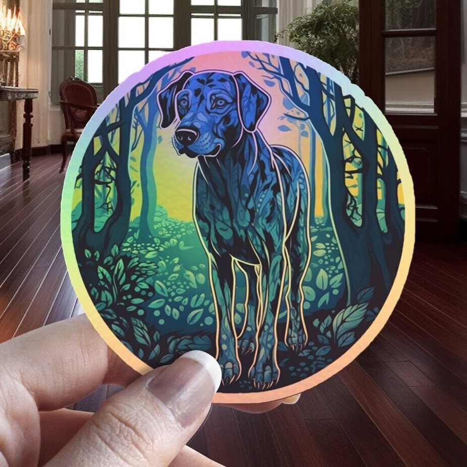 Witchy Catahoula Leopard Dog Sticker: Holographic Water Resistant Decal