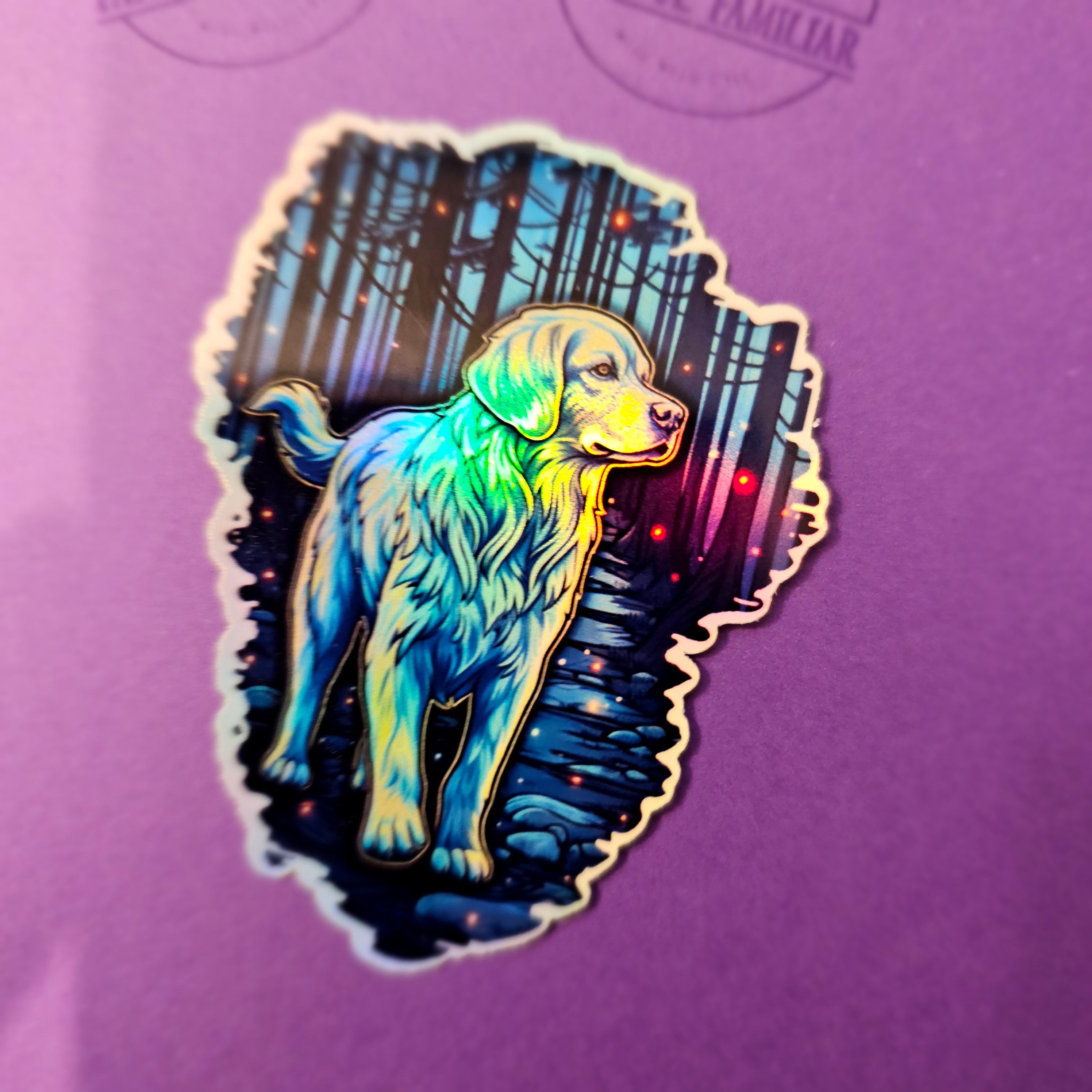 Pyrenees Familiar Holographic Sticker, Witchy Dog Gift
