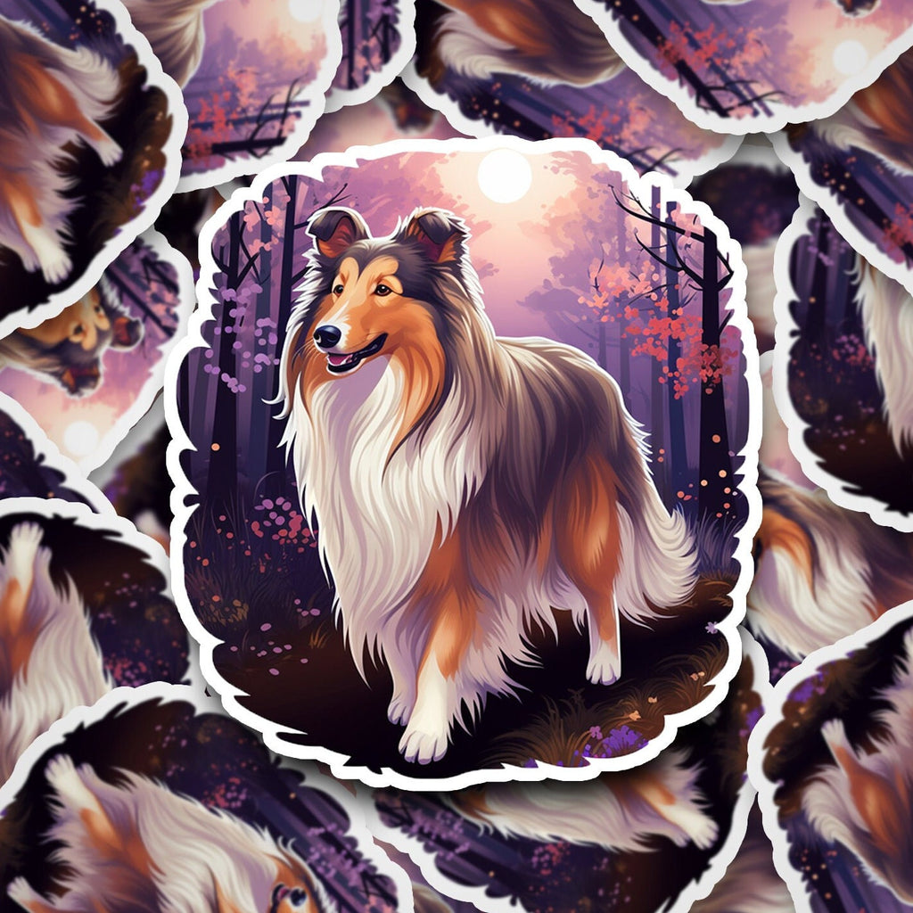 Rough Collie Sticker: Autumn Forest Dog Art Decal