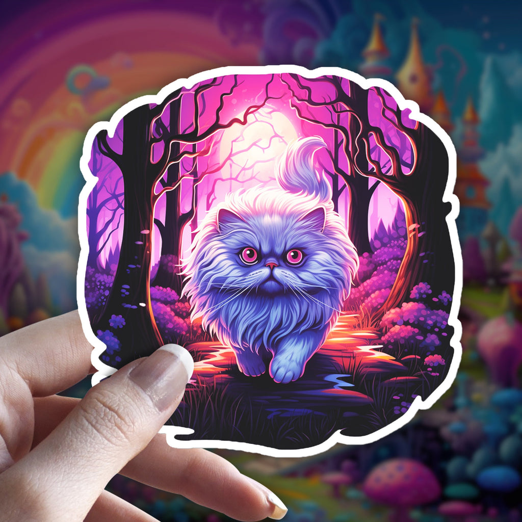 Persian Cat Familiar Holographic Sticker: Witchy Cat Lover Gift