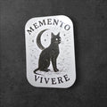 Gothic Black Cat vinyl sticker featuring Memento Vivere Laptop Decal