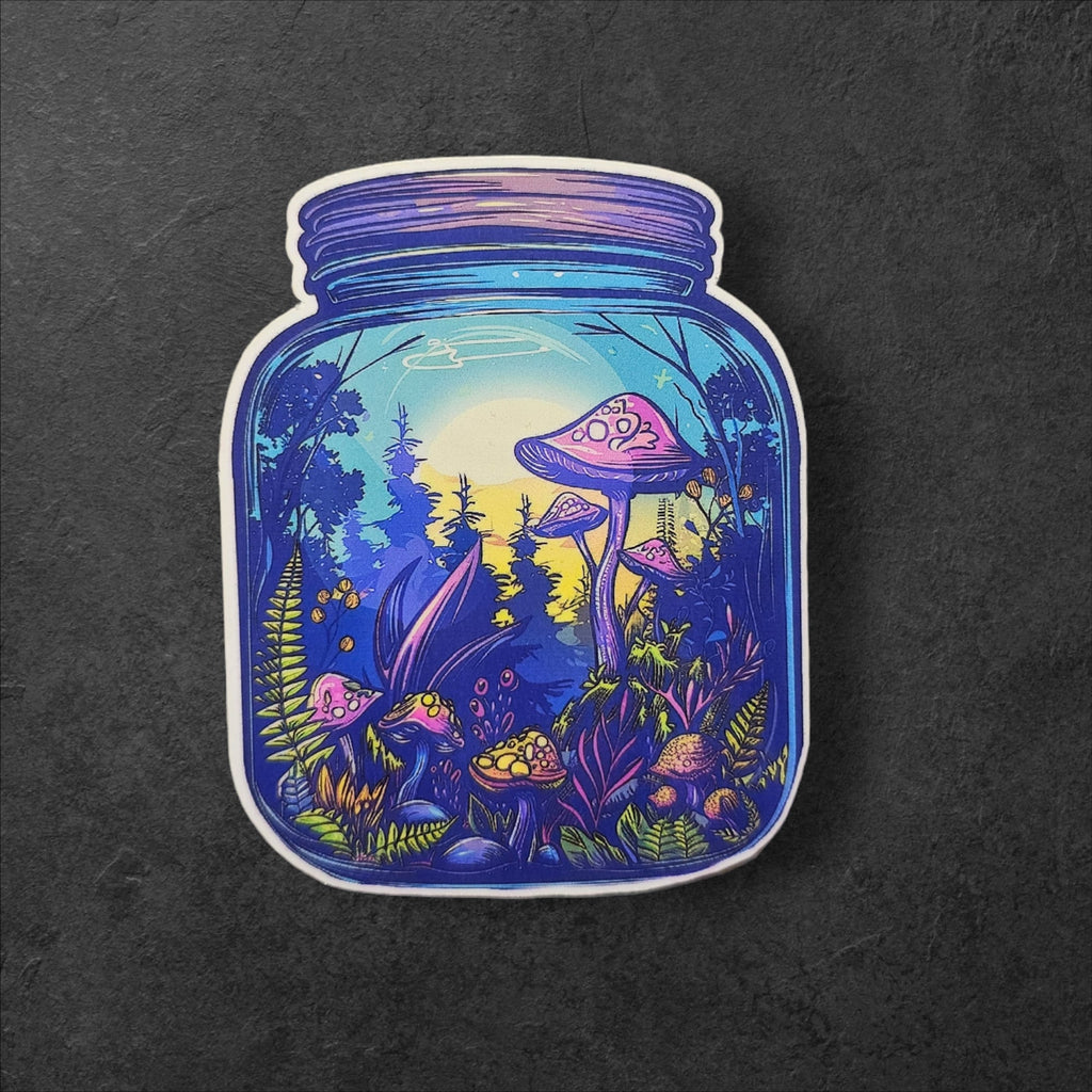 Enchanted Forest in a Jar Sticker, 3x3 Magic Mushroom Vinyl Decal for Nature Lovers