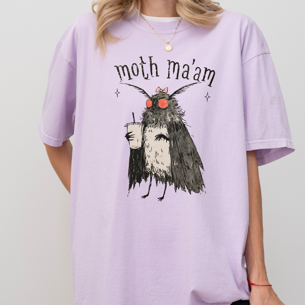 Product photo of Moth Ma’am — Cute Mothman Cryptid Humor Design T-shirt