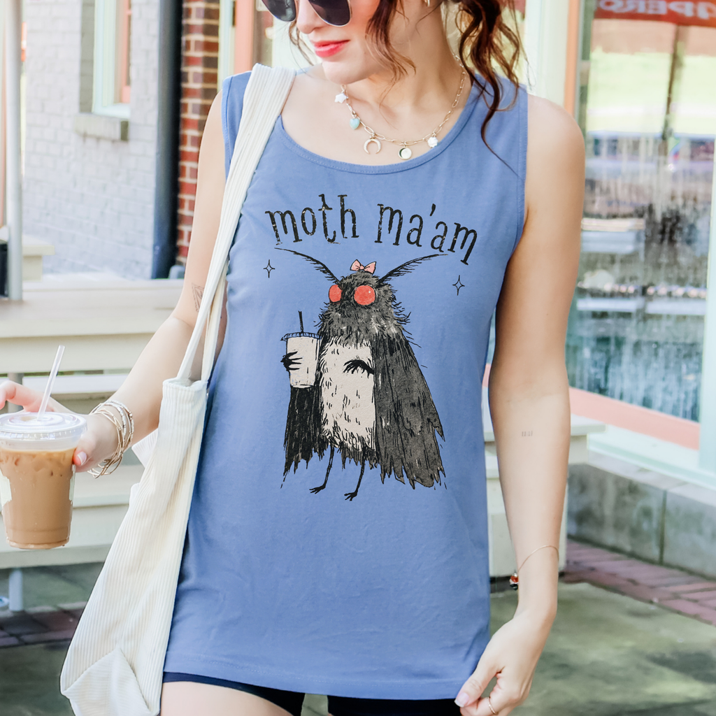 Additional photo of Moth Ma’am — Funny Mothman tank top