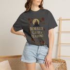 The Faithful Familiar garment-dyed cotton t-shirt featuring a gothic castle, floral, and Morally Gray & Reading graphic.